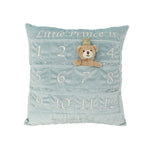 Mon Ami My First Year Advent Pillow in Prince, a blue velvet pillow with numbered pockets and a bear