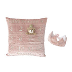 Mon Ami My First Year Advent Pillow & Gift Set in Princess, a pink velvet milestone pillow with a bear and crown