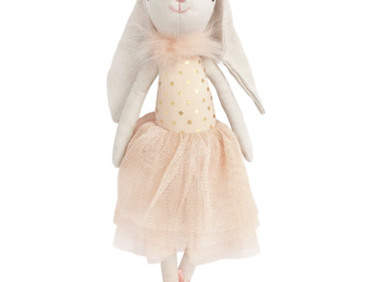 Mon Ami Plush Doll bunny ballerina in a pink tulle tutu and ballet slippers