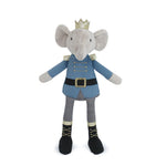 Mon Ami Plush Doll in Elroy Elephant Prince, a gray elephant in a blue military jacket and gold crown