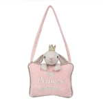 Mon Ami Plush Door Hanger in The Princess, a pink pillow with a bunny reading The Princess is sleeping