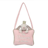Mon Ami Plush Door Hanger in The Princess, a pink pillow with a bunny reading The Princess is sleeping