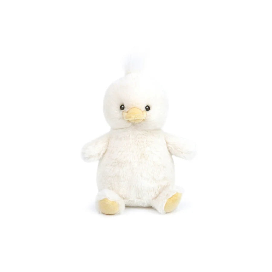 Mon Ami Quackers Petit Duck, a small fluffy cream plush duckling with a yellow beak
