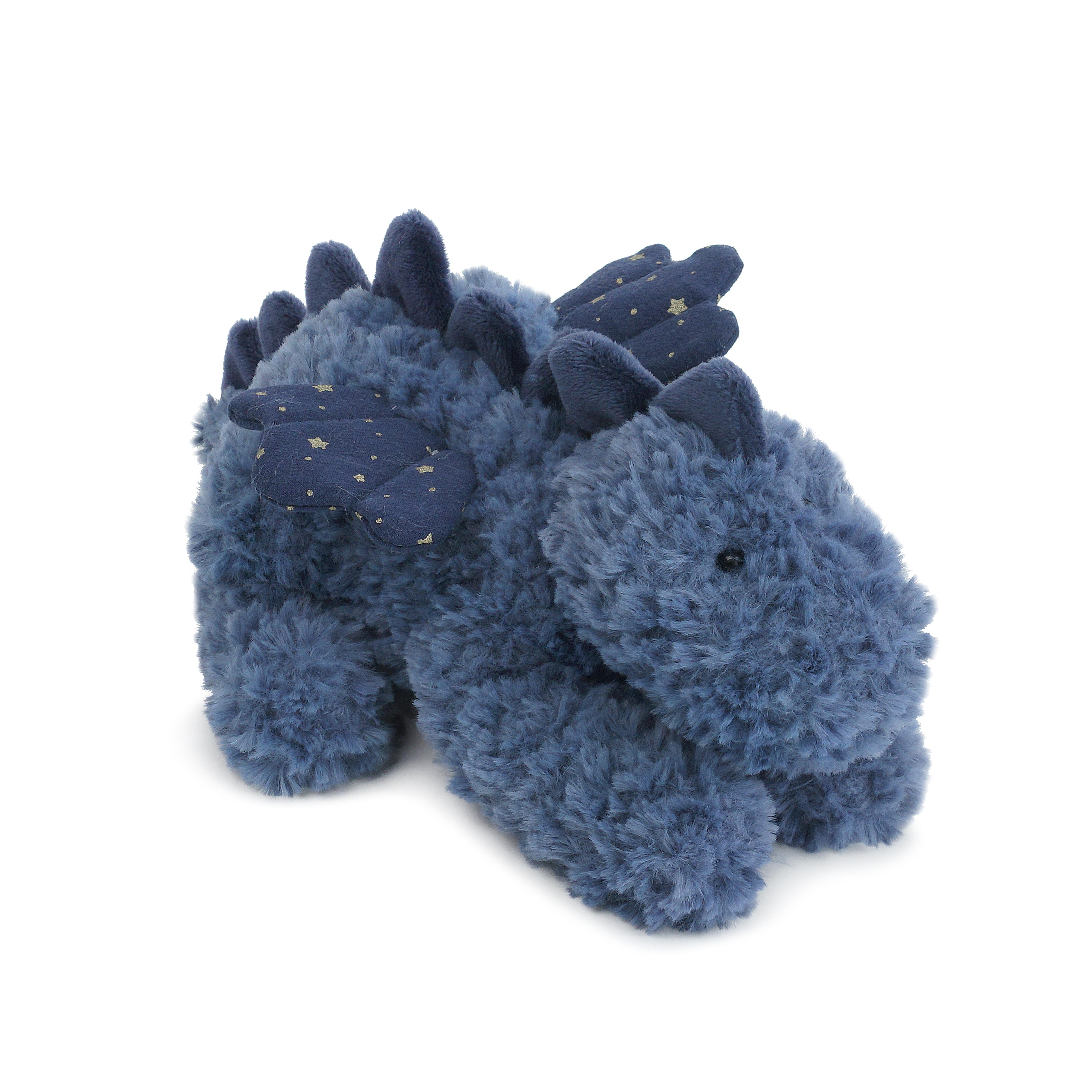 Mon Ami Starblaze Baby Dragon, a navy blue boucle plush dragon with star embroidery