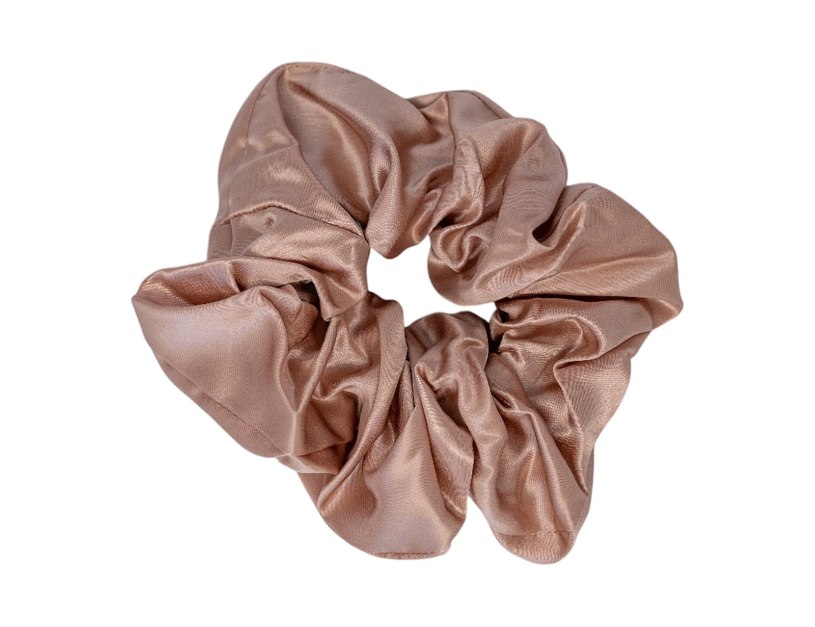 100% mulberry silk scrunchie in Dark Pink, large size, a rich pink silk hair tie on a white background.