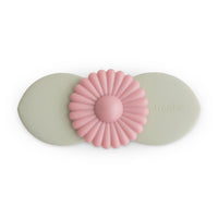 Mushie Blossom Suction Spinner Toy, a sage green base with a pink flower spinner