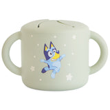 Mushie Snack Cup in Bluey Sage, a sage green silicone cup printed with Bluey