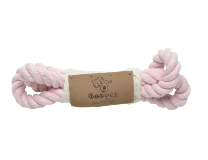 ORE Originals Pet Toy Mini Loop, a blush pink cotton rope loop with a kraft label