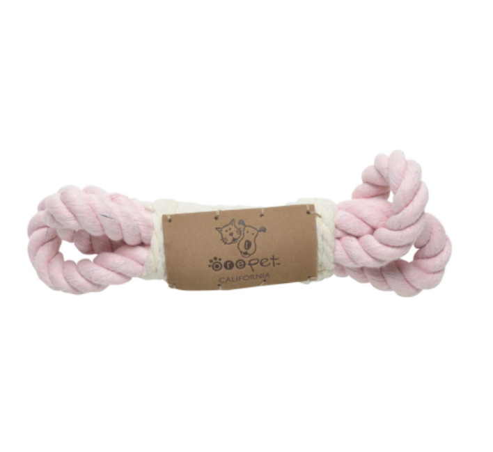 ORE Originals Pet Toy Mini Loop, a blush pink cotton rope loop with a kraft label