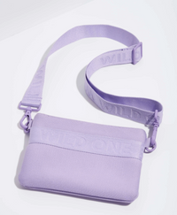 Wild One Treat Pouch, lilac recycled knit treat pouch with an adjustable Wild One strap
