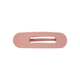 Oval lay flat claw clip in Light Pink, standard size, a matte dusty pink hair claw clip with an open center, on a white background.