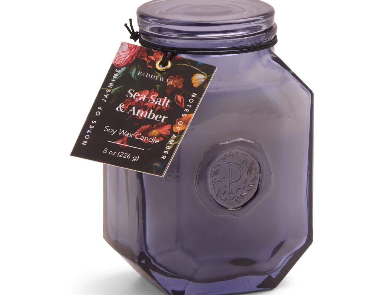 Botanica sea salt and amber candle in tinted glass