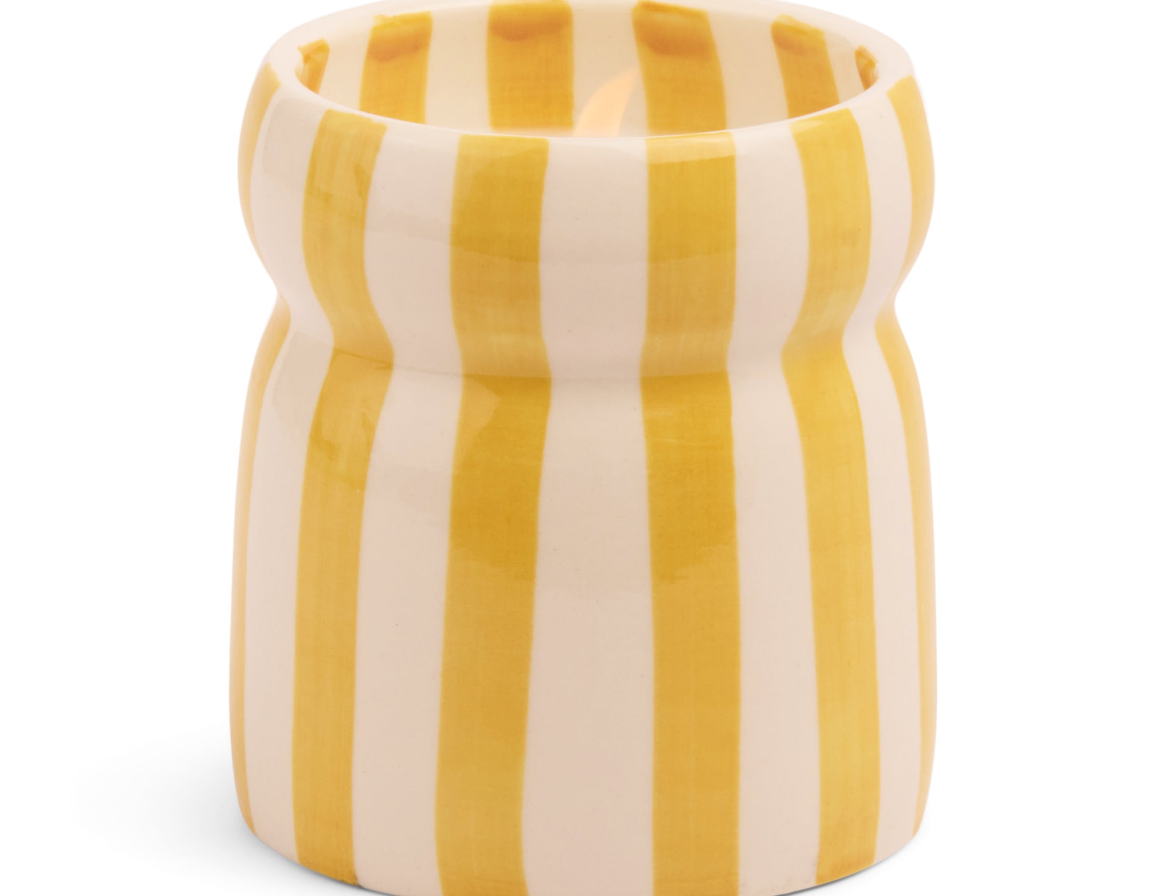 Cabana ochre stripe ceramic candle, third view
