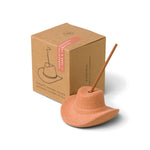 Ceramic cowboy hat incense holder, third view