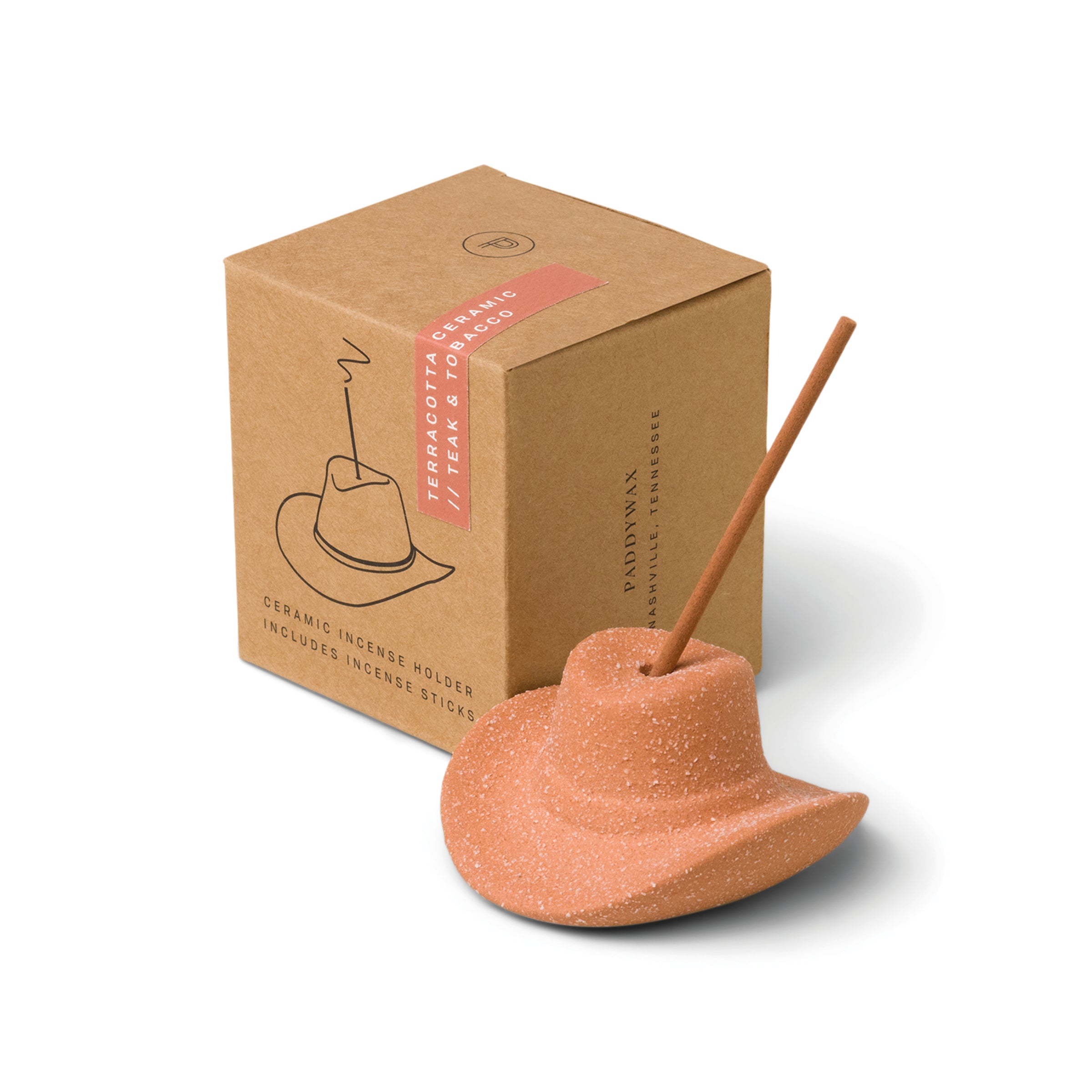 Ceramic cowboy hat incense holder, third view