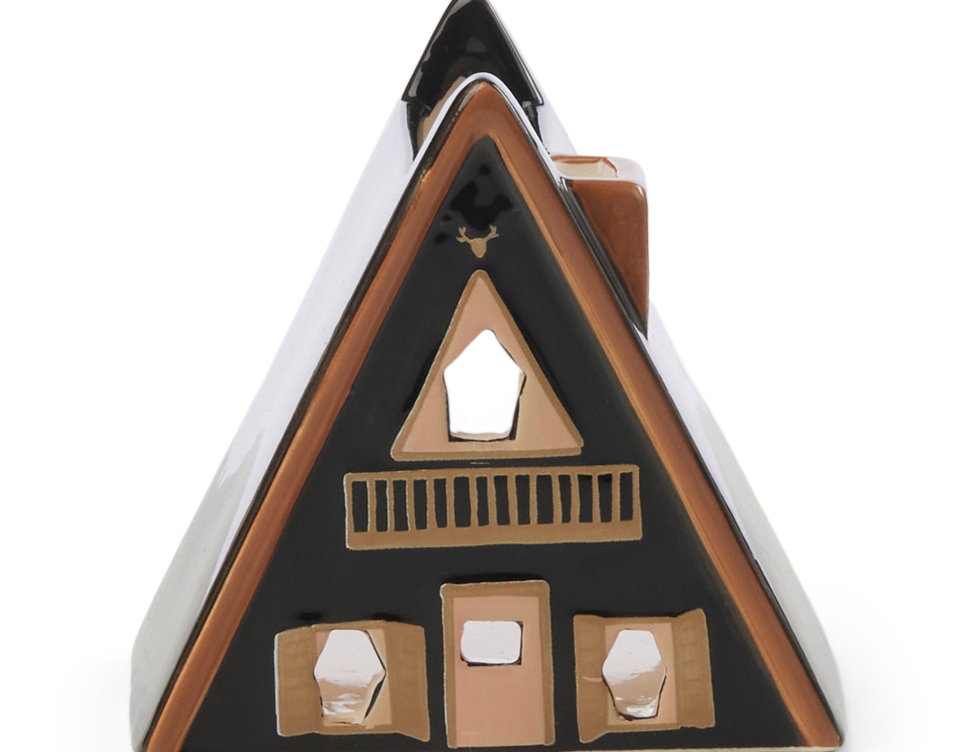 Hand painted Nordic cabin ceramic incense and tea light holder, second view