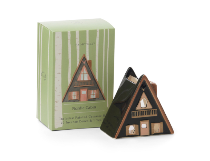 Hand painted Nordic cabin ceramic incense and tea light holder