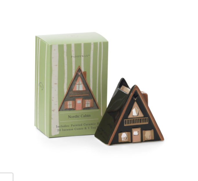 Hand painted Nordic cabin ceramic incense and tea light holder