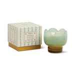 Teal tulip shaped glass candle