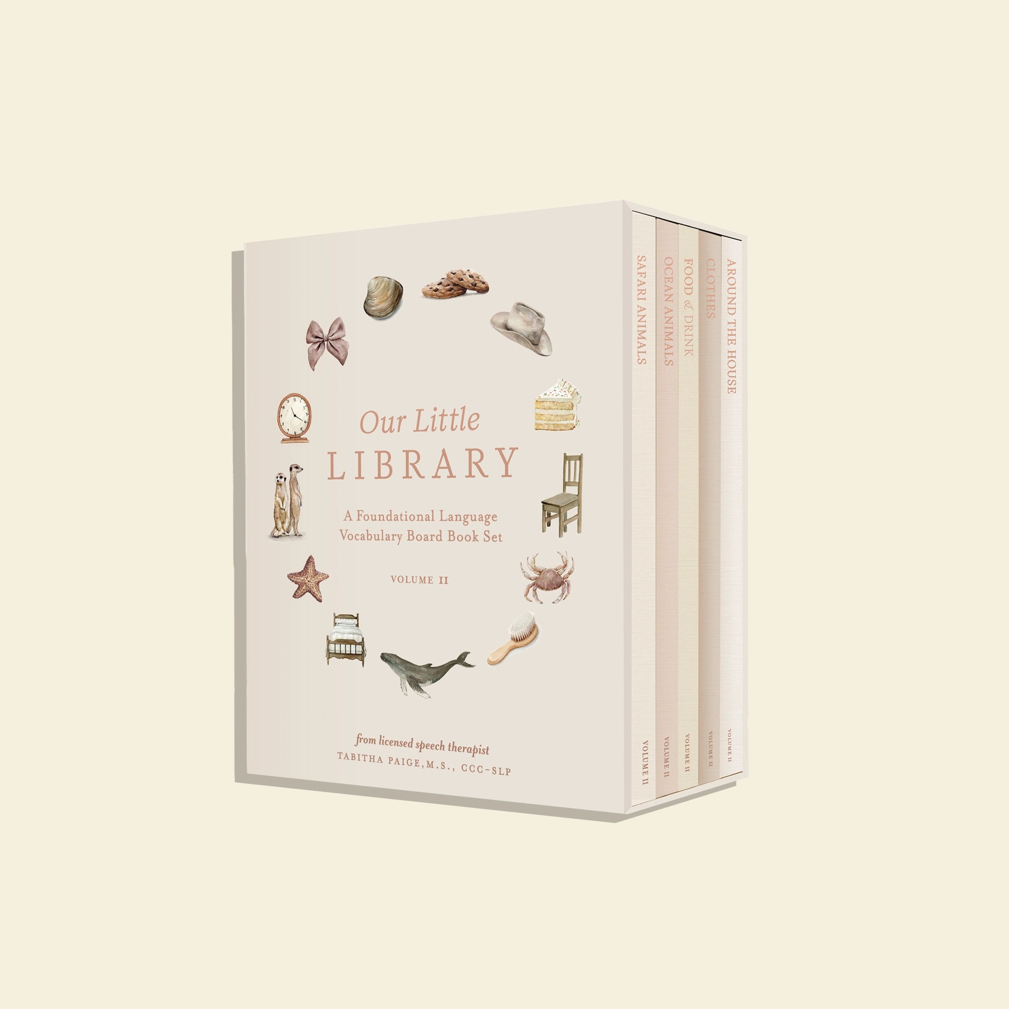 Paige Tate & Co Our Little Library Vol. 2, a cream board book box set with a watercolor wreath cover