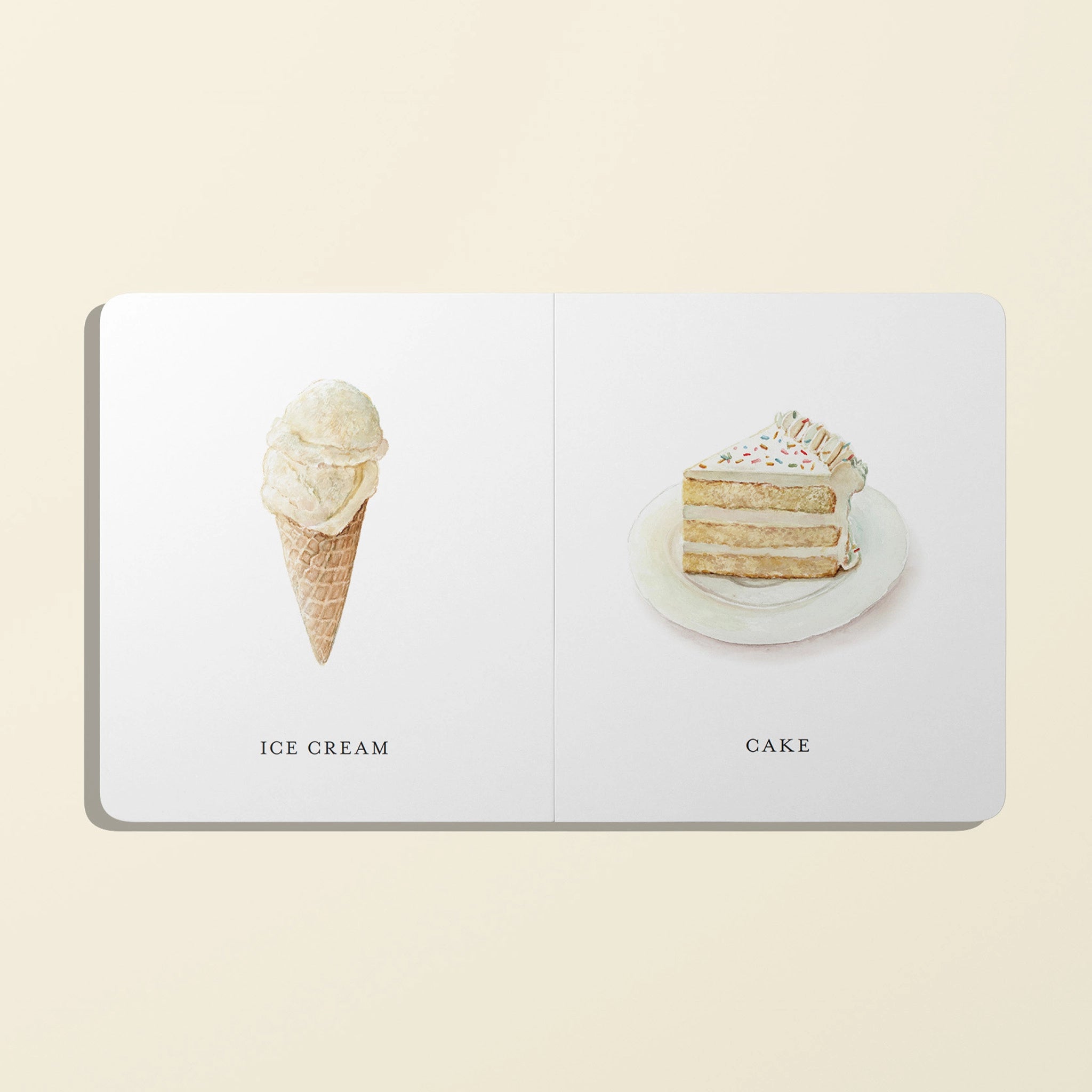 Paige Tate & Co Our Little Library Vol. 2 board book open to Ice Cream and Cake pages