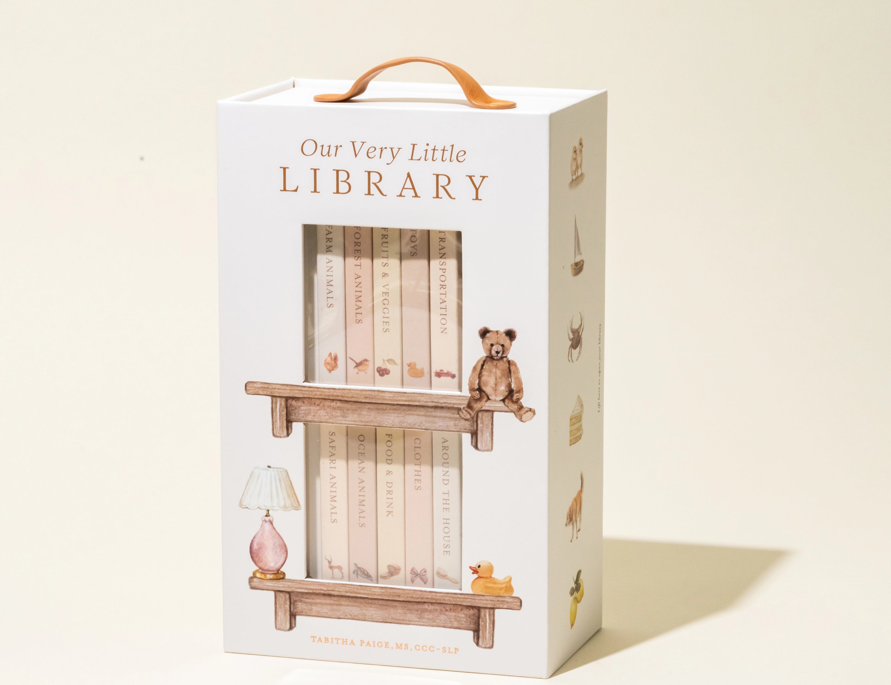 Paige Tate & Co Our Very Little Library Board Book Set in a white carry box with a bookshelf illustration