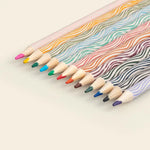 Papier Color Away Coloring Pencil Set of 12, pencils with wavy multicolor patterned barrels fanned out
