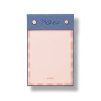 Papier Fabric Hardcover Notepad in pink with a blue fabric header reading Notes and gold studs