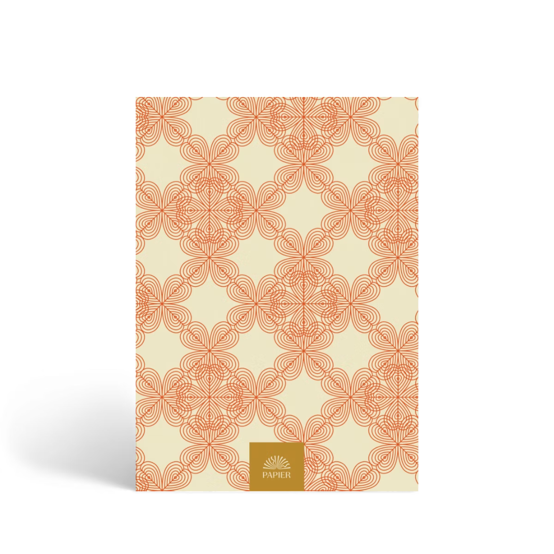 Papier Finance Planner Four Leaf back cover in coral and cream tile print