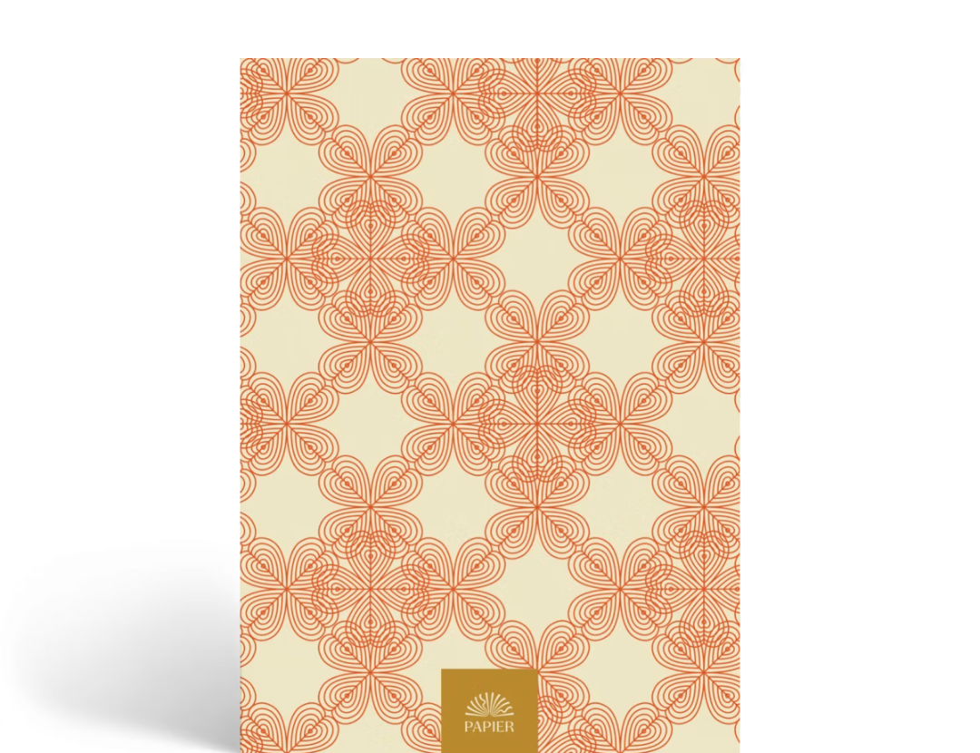 Papier Finance Planner Four Leaf back cover in coral and cream tile print