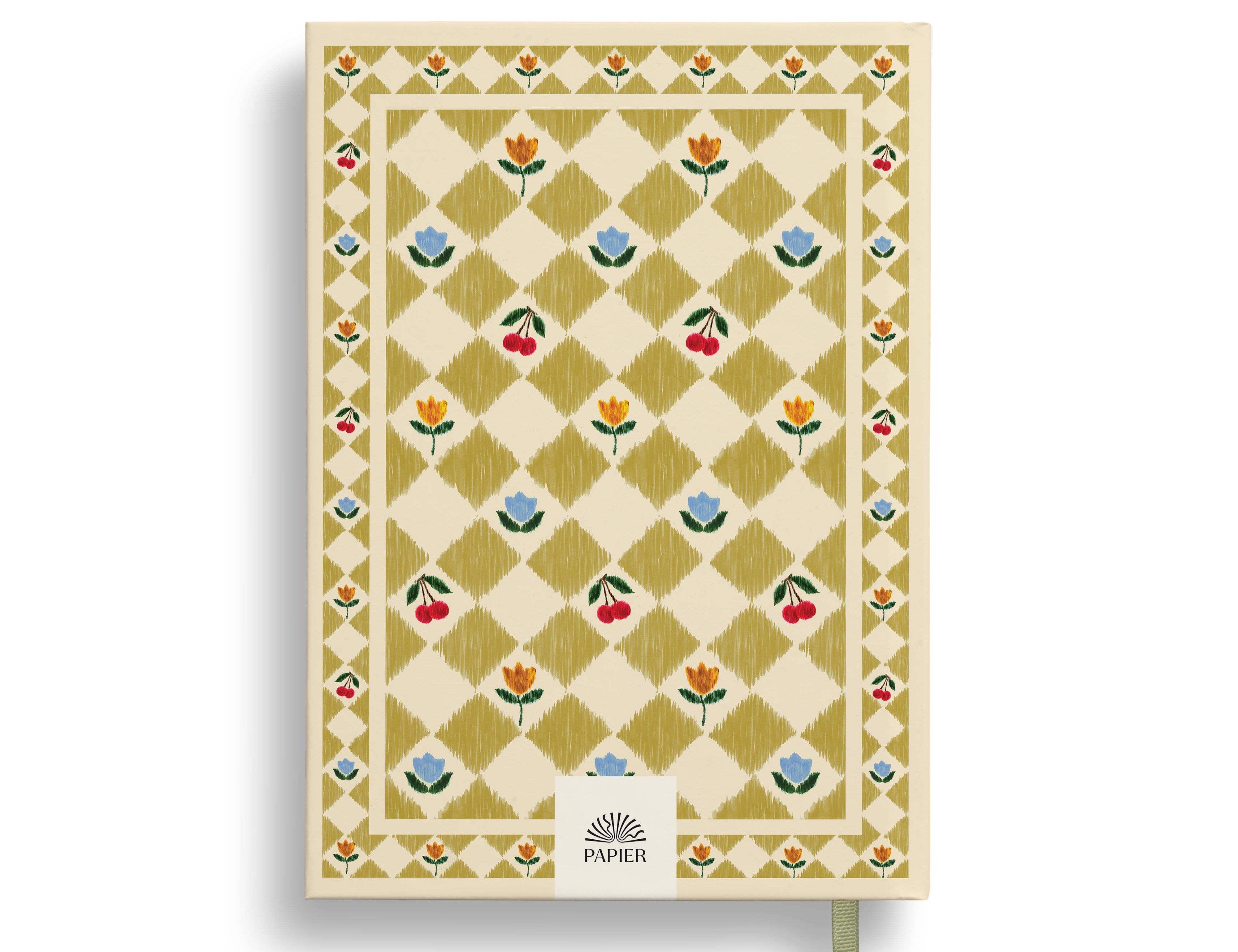 Papier Guided Gratitude Journal A5 Folk Garden back cover with the olive and floral tile print