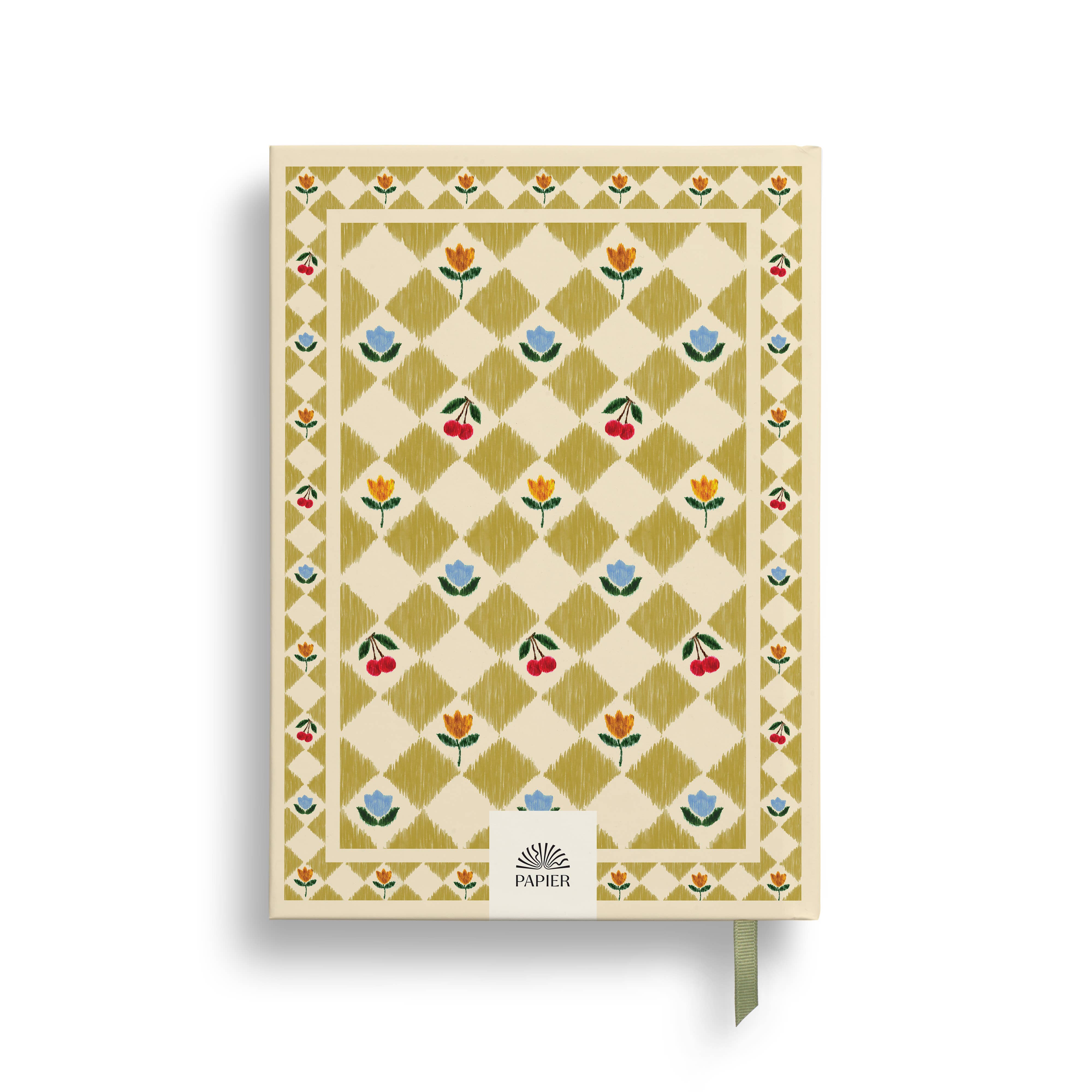 Papier Guided Gratitude Journal A5 Folk Garden back cover with the olive and floral tile print