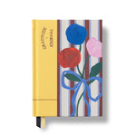 Papier Guided Gratitude Journal A6 Fabric in Stripe Bouquet, a yellow and striped fabric cover with painted flowers and a bow