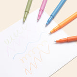 Papier High Energy Fineliners drawing colorful squiggles and hearts on white paper