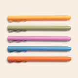 Papier High Energy Fineliners Set, five pens in orange, green, pink, blue and coral lined up in a row