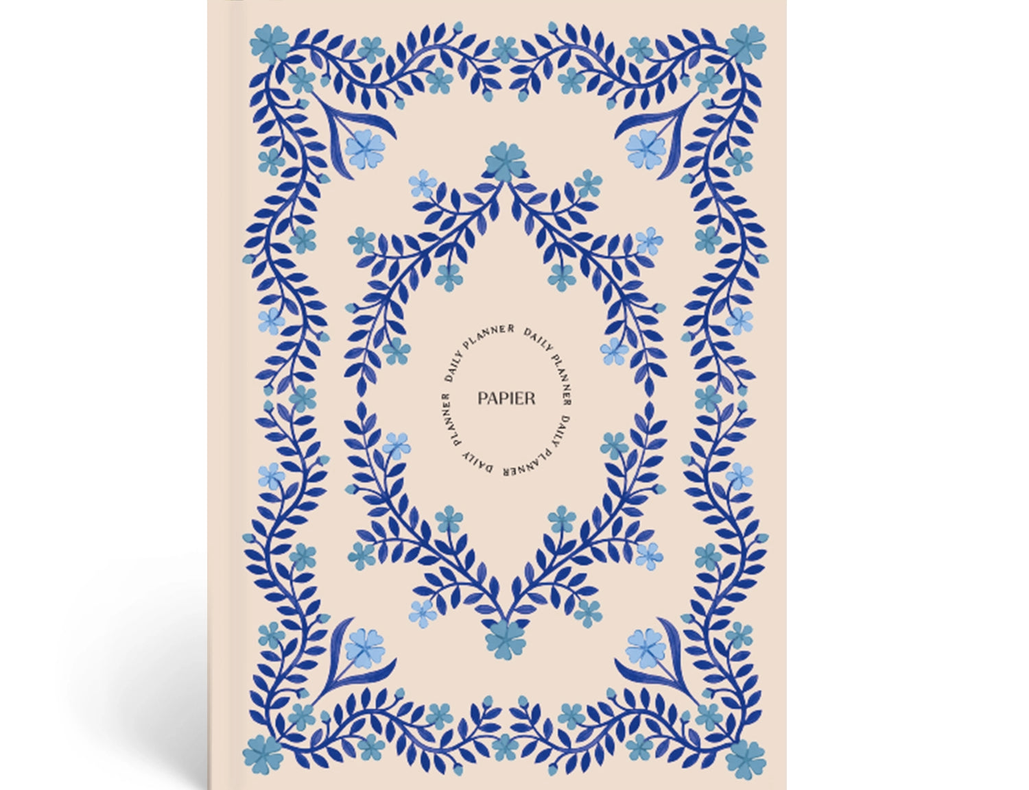 Papier Italian Summer Daily Productivity Planner, a cream hardcover with a blue folk floral border