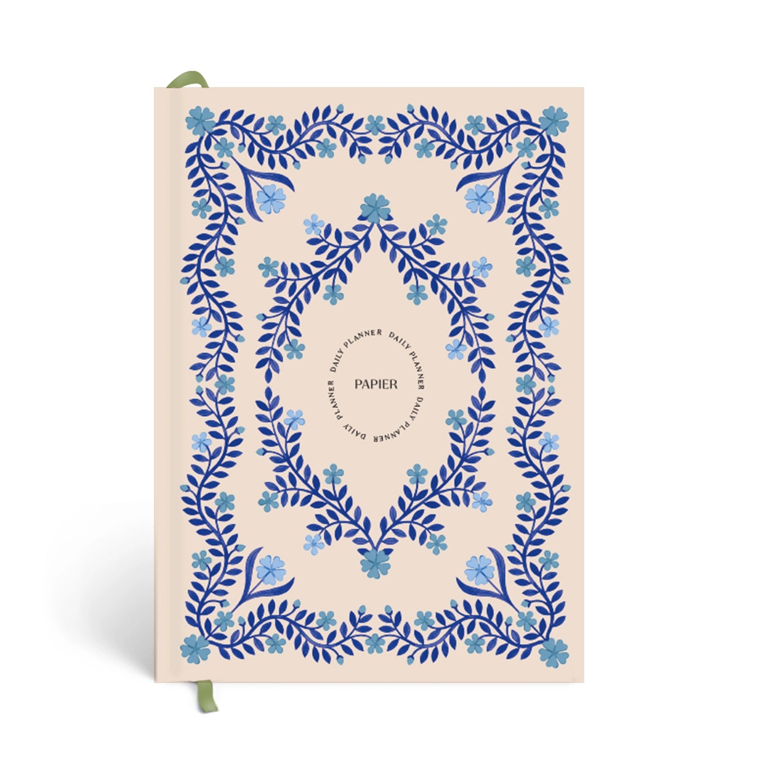 Papier Italian Summer Daily Productivity Planner, a cream hardcover with a blue folk floral border