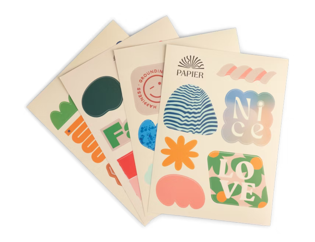 Papier Nice and Fabs Stickers, four sheets of colorful retro shape and word stickers
