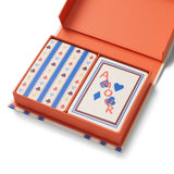 Papier Playing Cards Suits & Stripes box open showing two decks with striped and Amour backs