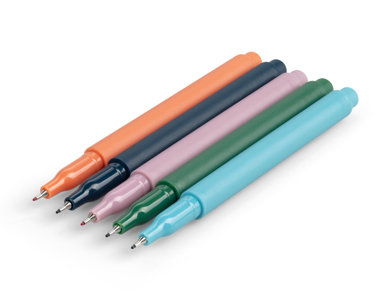 Papier Quintet Fineliner Set, five pens in orange, navy, lilac, green and blue fanned out