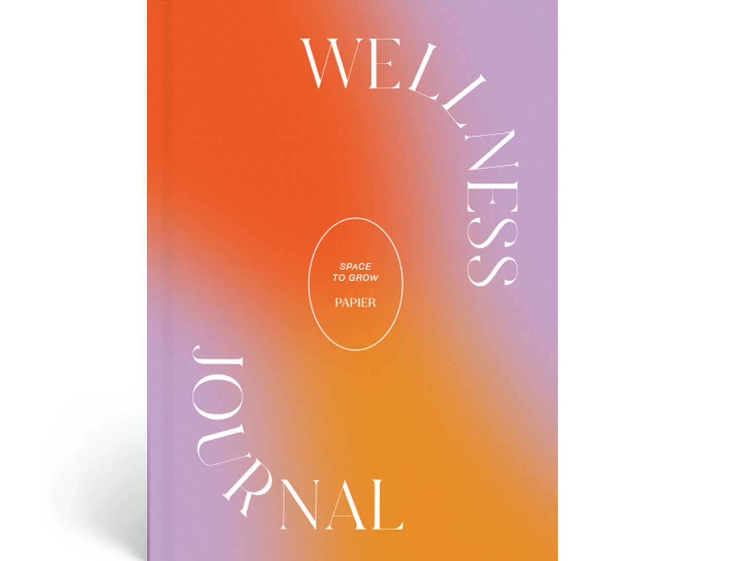 Papier Warmth Wellness Journal, an orange and purple gradient hardcover with white lettering