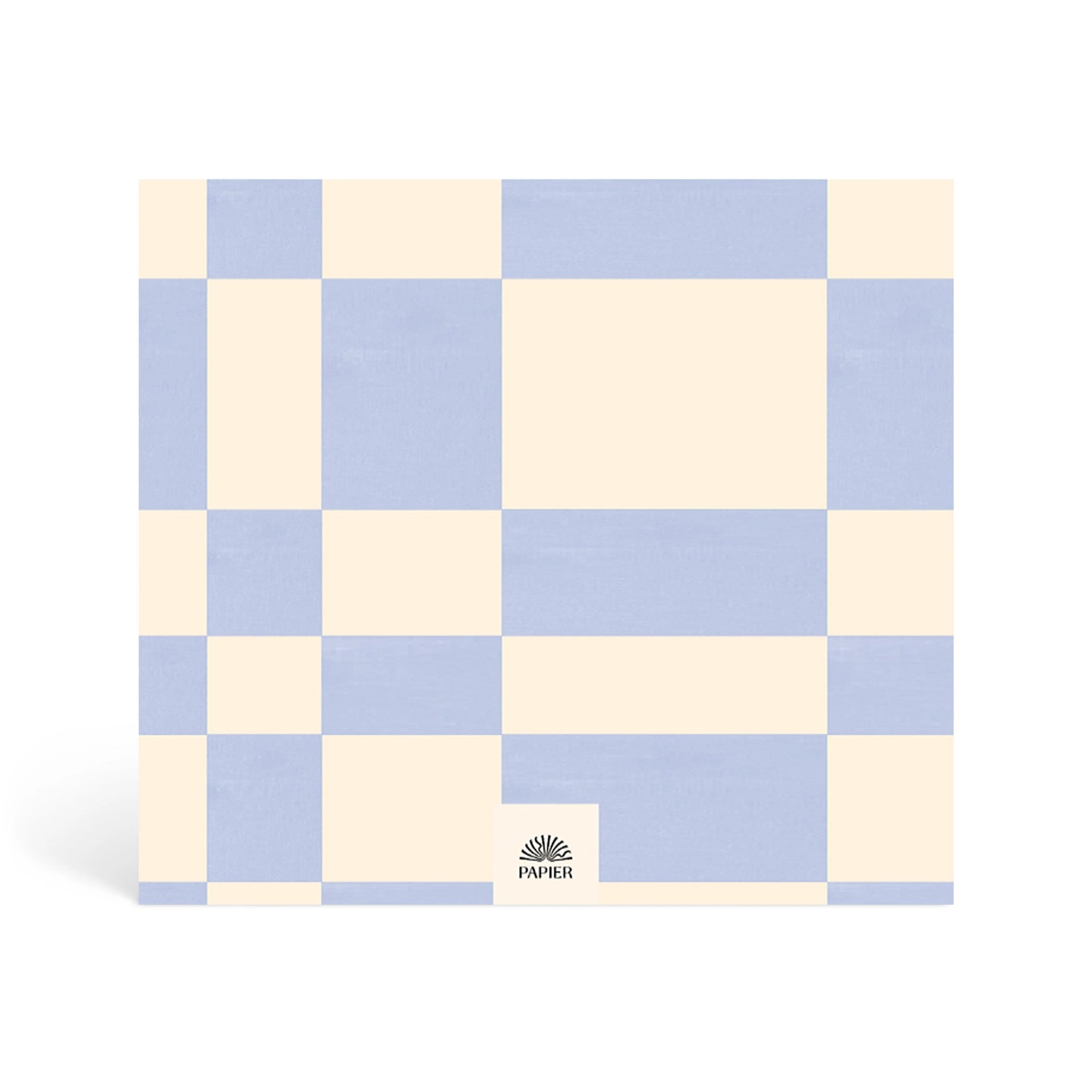 Papier Weekly Happenings List Pad back cover with the blue and cream checkerboard print