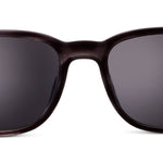 Peepers 18th Hole Sunglasses in Charcoal Horn, close-up front view with dark grey lenses