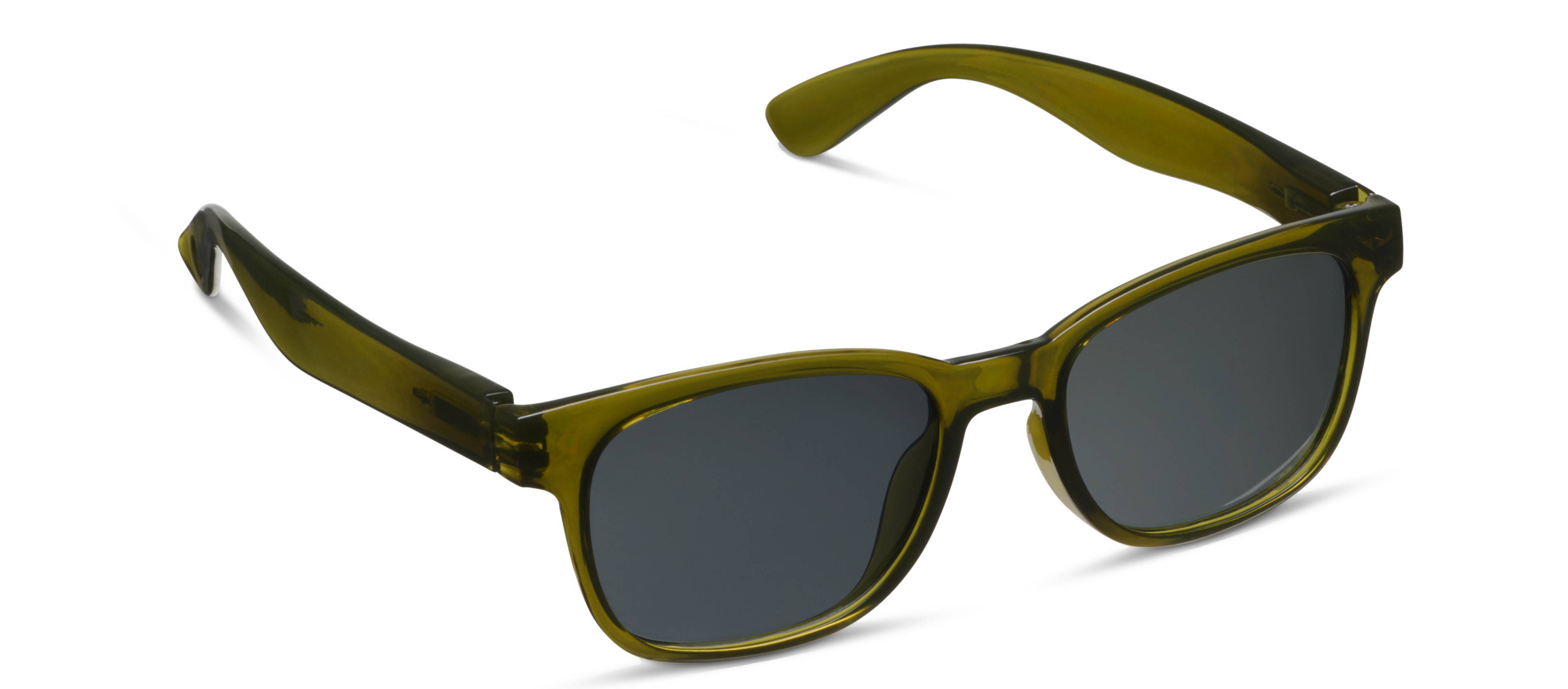 Peepers 18th Hole Sunglasses in olive green with dark grey lenses, angled view on white