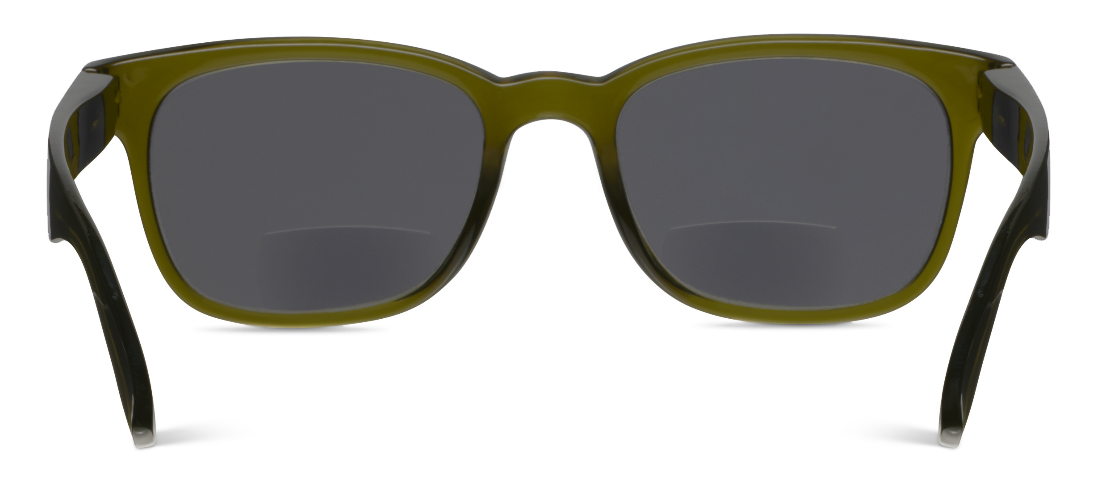Peepers 18th Hole Sunglasses in olive green with bifocal reading lenses, front view on white