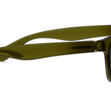 Peepers 18th Hole Sunglasses in olive green, side view of the translucent green temple arm