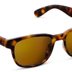 Peepers 18th Hole Sunglasses in Tortoise with amber-brown lenses, angled view on white