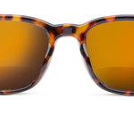 Peepers 18th Hole Sunglasses in Tortoise with bifocal reading lenses, front view on white