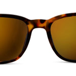 Peepers 18th Hole Sunglasses in Tortoise, close-up front view with amber-brown lenses