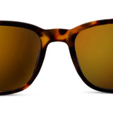 Peepers 18th Hole Sunglasses in Tortoise, close-up front view with amber-brown lenses
